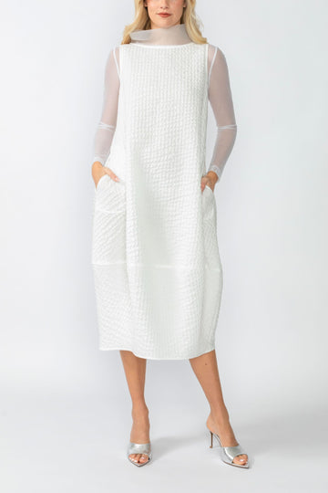 White Organza Stand Collar Sleeveless Balloon Dress